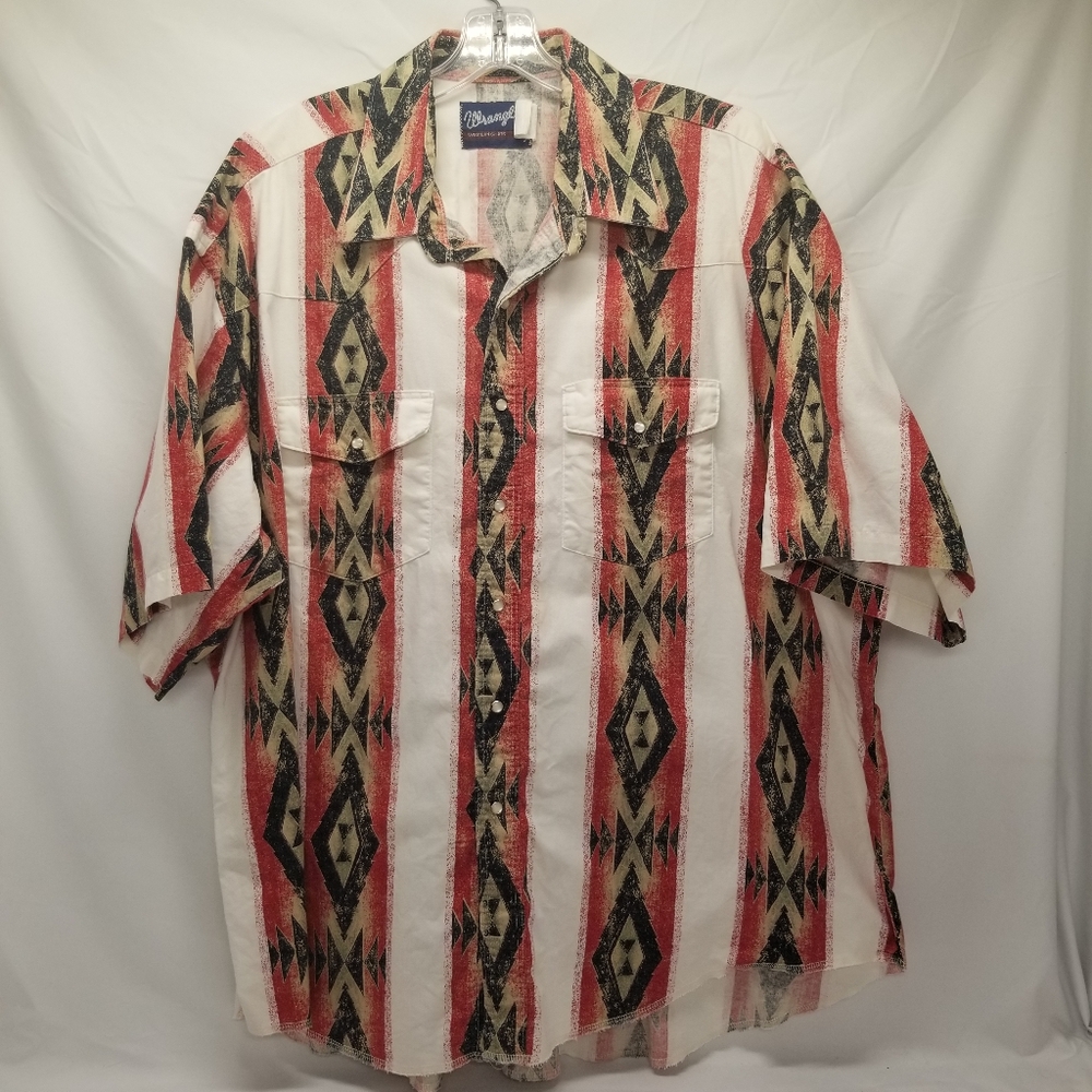 Wrangler Western Shirts Mens Size 2XLT  Short Sleeve Pearl Snap Button Up
